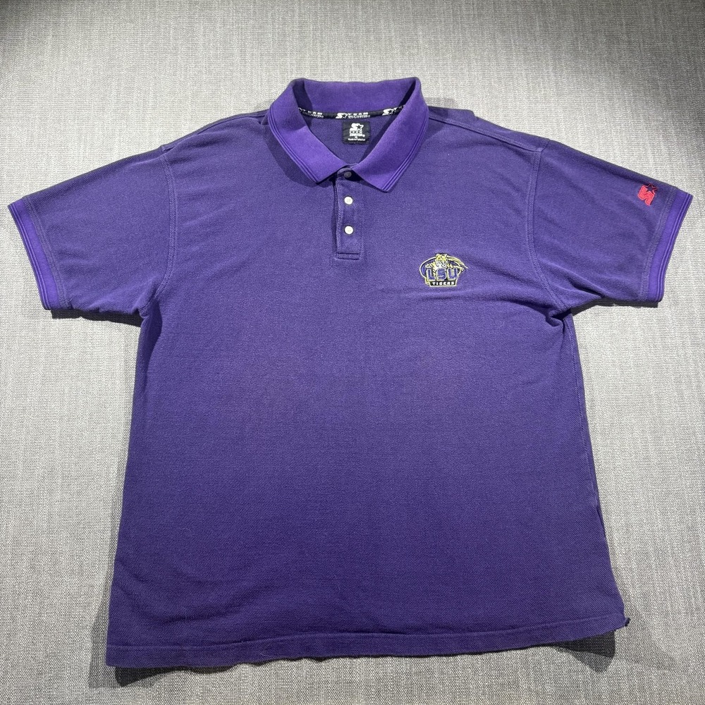 LSU Tigers Shirt Mens XL Purple NCAA Football Embroidered Starter Golf Polo
